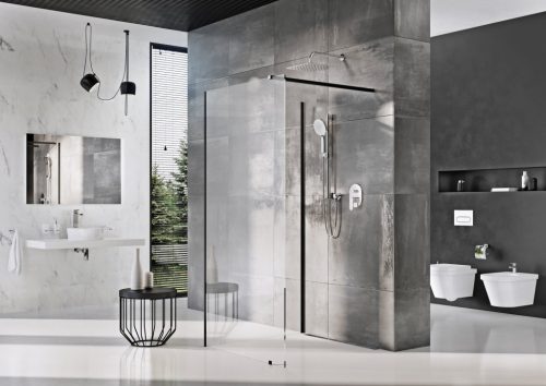Walk-In Corner Szett 120x90, zuhanykabin fekete+transparent